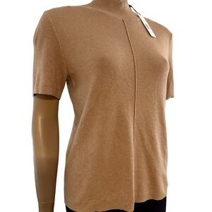 NWT Tahari Tan Short Sleeve Women's Top Mock Neck Knit Large